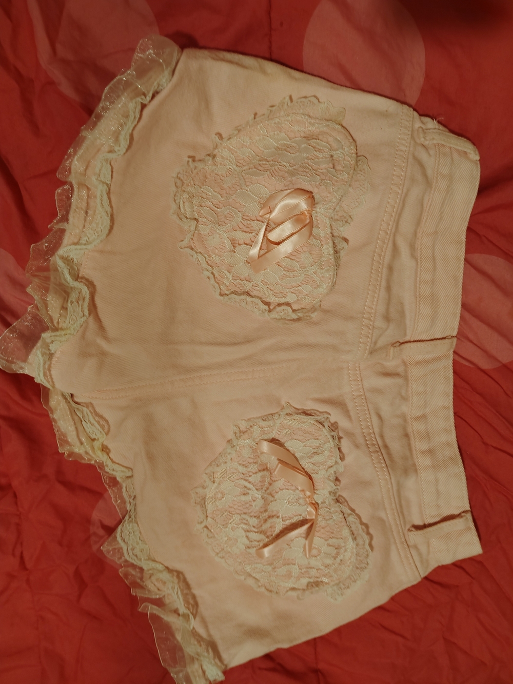 Lace Heart Ruffle Boyshorts in Light Pink